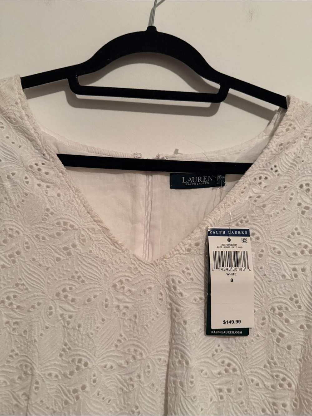NWT Lauren Ralph Lauren White Eyelet V-Neck Shift Dress - makeup stain - Picture 3 of 7